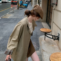 立领风衣外套女款2025秋季新款巨好看短款小个子英伦风大衣感黑色