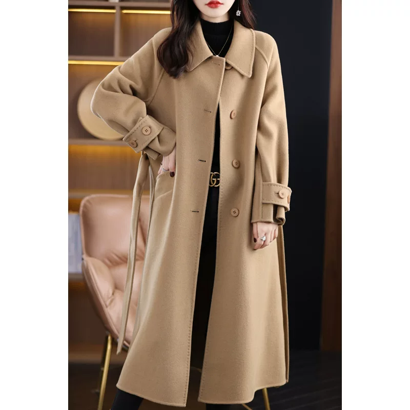 Winter retro double-sided woolen coat, long woolen suit, jacket, 2023 years, western style, mid-length