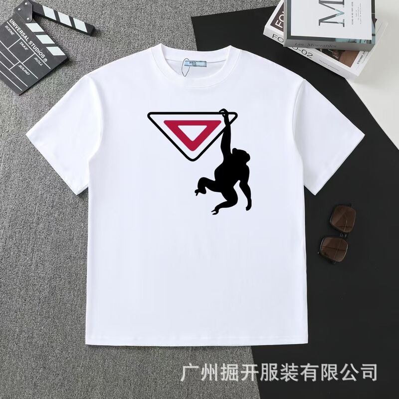 クロスボーダー 2025 夏のトレンドブランド P ファミリー新レタープリントラウンドネック Tシャツカジュアルファッショントレンド半袖男性と女性|undefined
