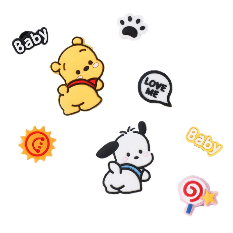 Симпатичные мультяшные туфли Винни Медведь Украшения Обувь Обувь Обувь Цветок DIY Обувь Обувь Аксессуары ПВХ Мягкий клей