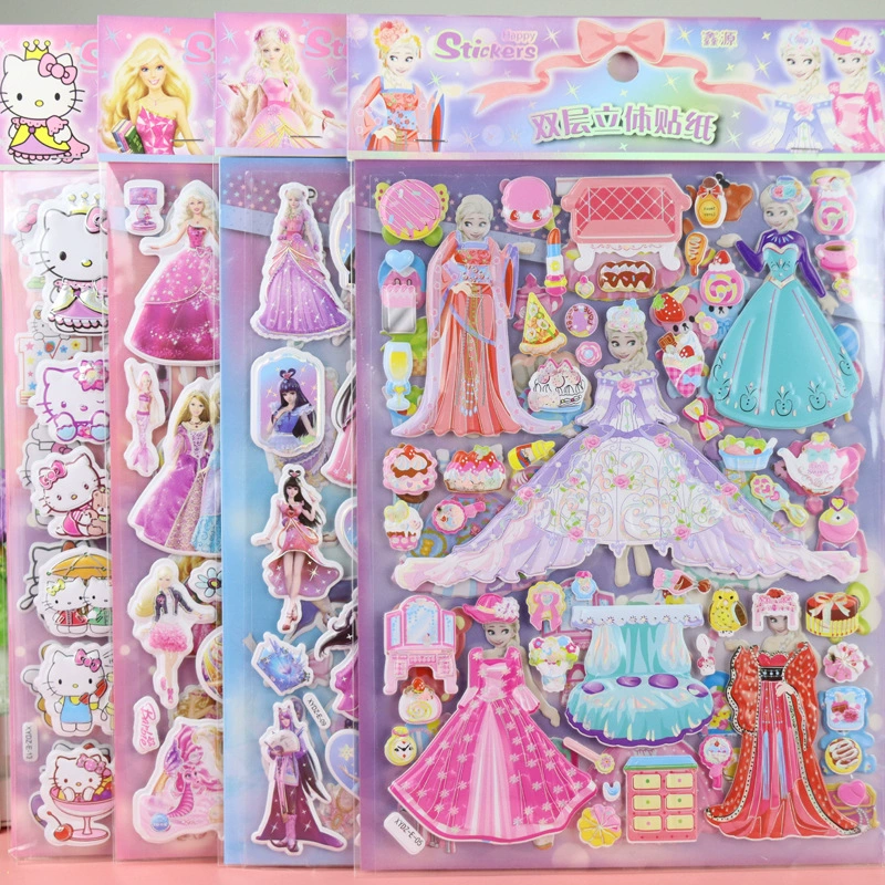 Новый KT кошка детское трехмерное платье для девочек Пузырьковые наклейки Барби принцесса девушка платье одежда большие наклейки оптом