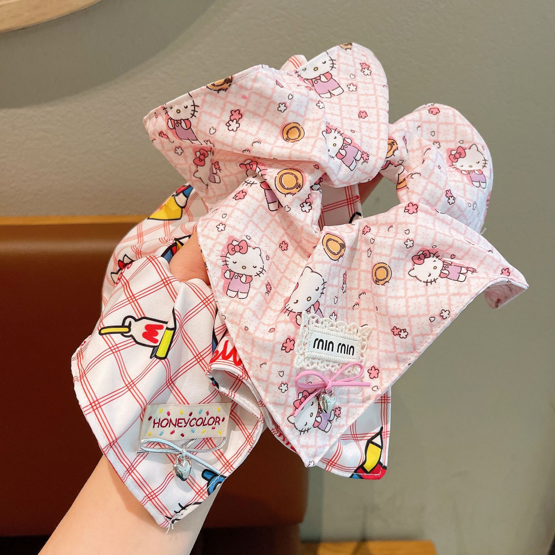 Chica universitaria Kitty gato bufanda cuadrada intestino corbata para el cabello cuerda para la cabeza femenina