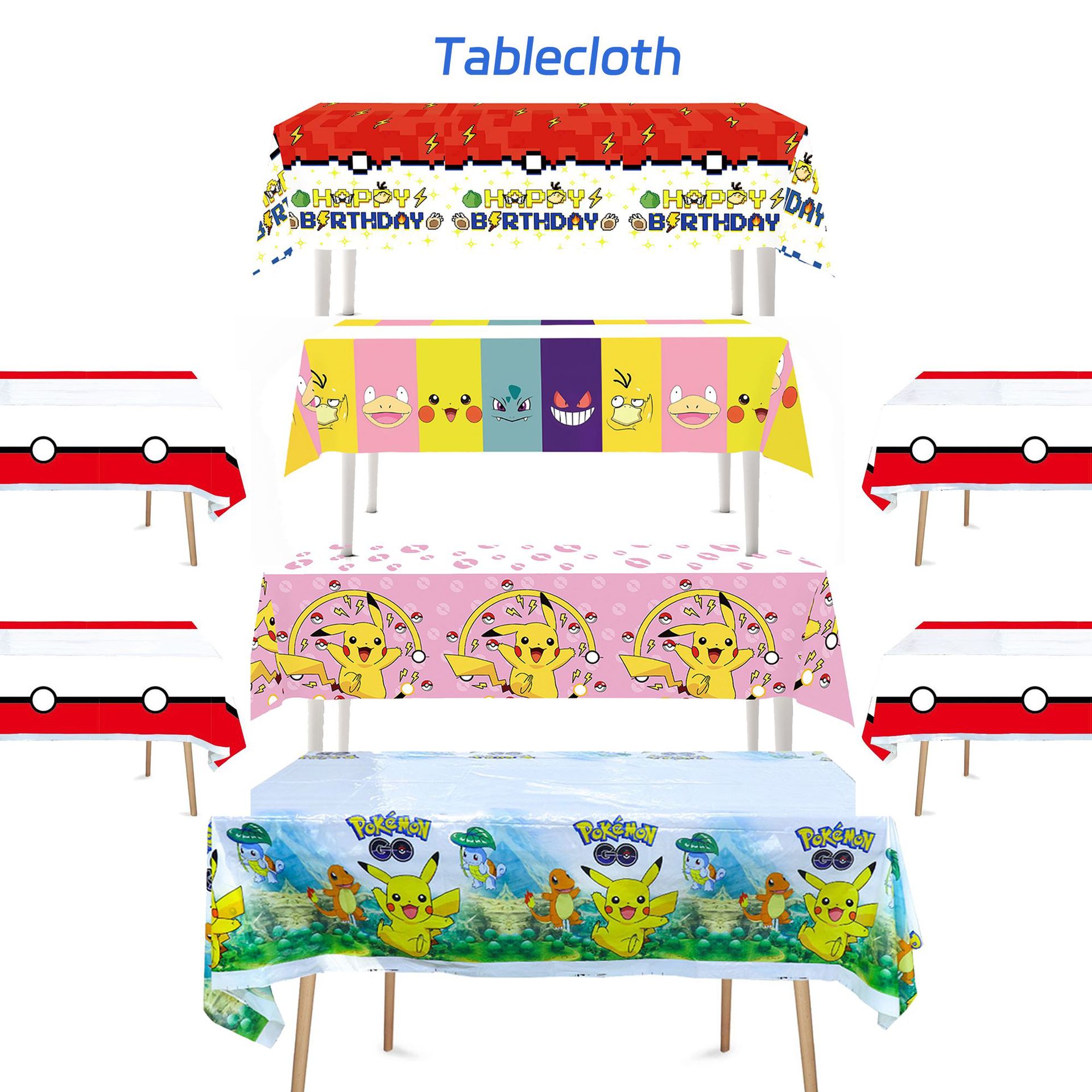 Pikachu Birthday Party Tablecloth Decoration Pokemon Poke Ball Disposable Tablecloth Party Set Plate Tablecloth