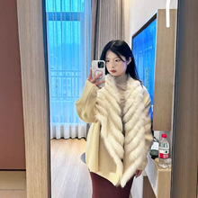 【落叶】秋冬新款海宁皮草外套狐狸毛领针织开衫毛衣女厚赠腰带