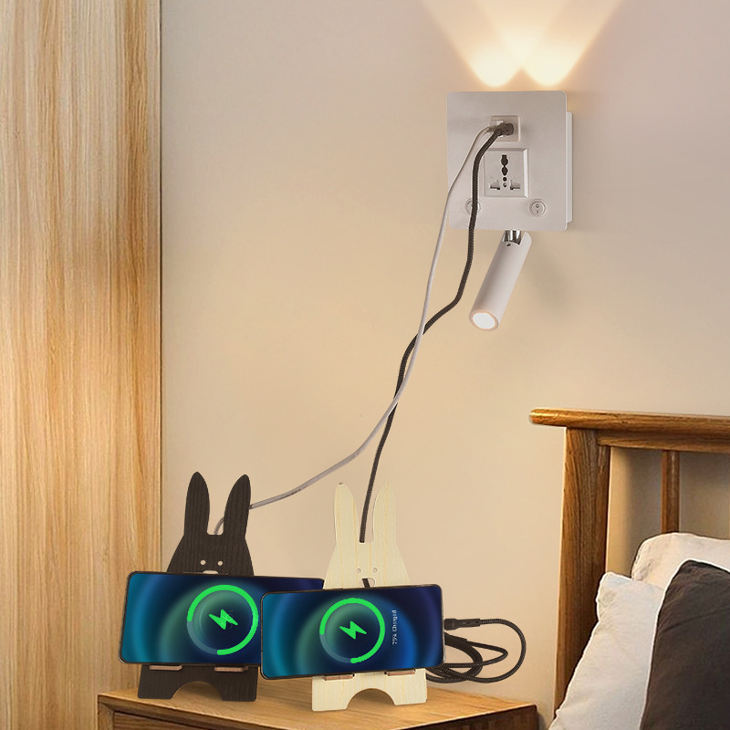Nuevas luces de pared creativas transfronterizas luces de lectura de hotel LED lámpara de cabezal de cama de dormitorio USB moderna y simple con lámpara de enchufe
