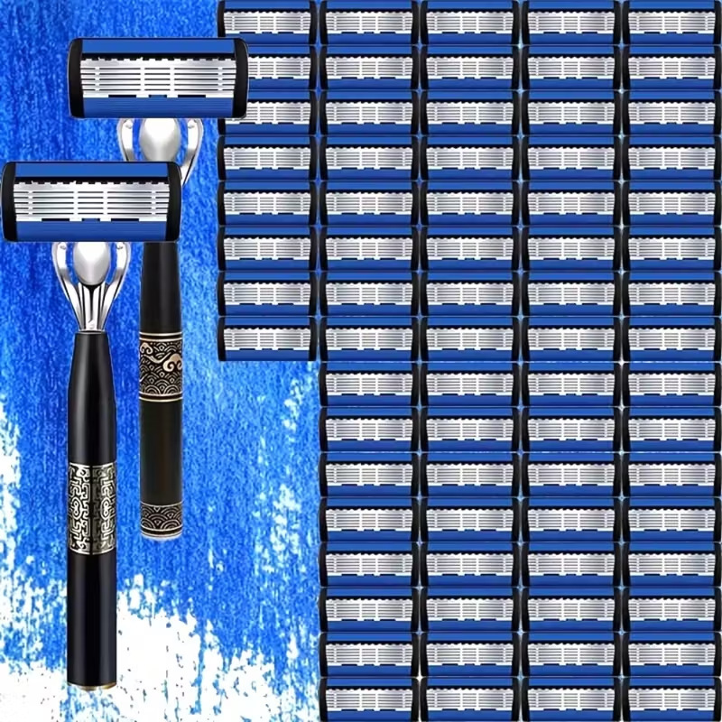 Men's Ultra-Smooth Fashion Shaver Replaceable 6-Layer Stainless Steel Blades 2 Non-Slip Plaid Handles Wholesale