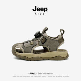 jeep凉鞋男童儿童运动夏季夏款2023新款防滑旋钮扣男宝包头沙滩鞋