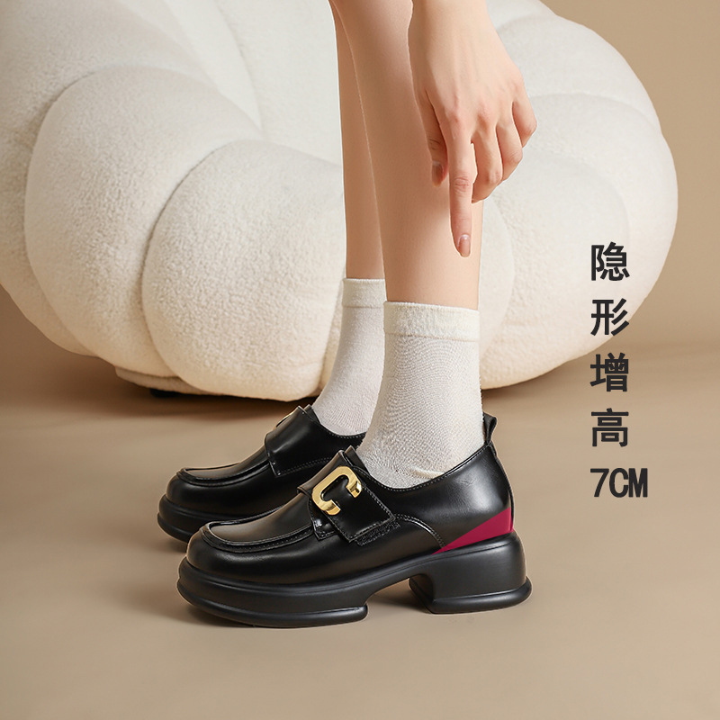 Fashionable universal black shoes English style platform