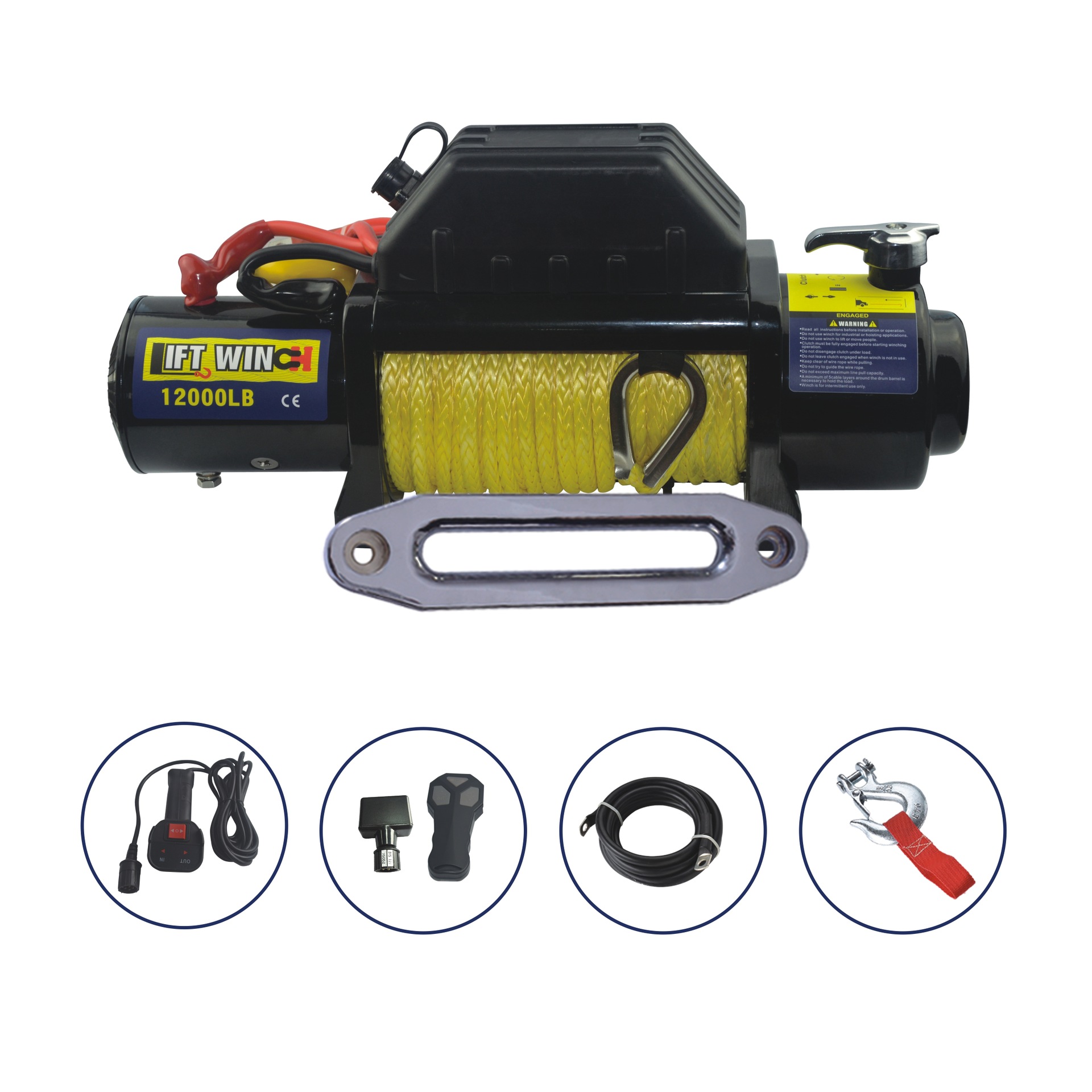 厂家直供 电动绞盘12000磅带尼龙绳12v/24v绞盘 汽车绞盘