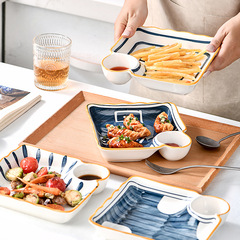 日式餃子陶瓷盤子帶醋碟水餃專用帶蘸料分格盤好看餐盤蝦盤餃子碟