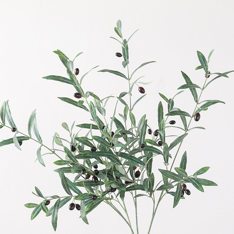 Artificial hand feeling olive branch leaf cross-border direct supply 4 fork with fruit fake tree branch soft decoration green plant rattan factory wholesale