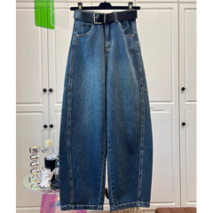 深セン2025の新型の南油の婦人服のヨーロッパの商品のアメリカの復古の水洗いはレジャーの曲がった刀の広い足のジーパンの女性をつなぎ合わせます。
