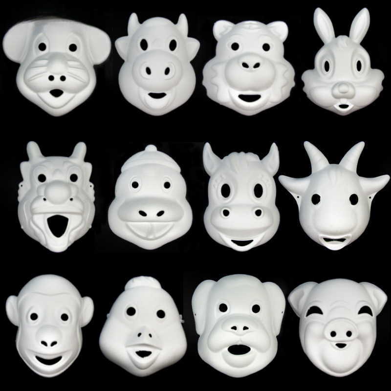 Hand-Painted White Embryo Paper Pulp Masks for Children's Interest Classes, Hand-Painted Twelve Zodiac Animals, See Description