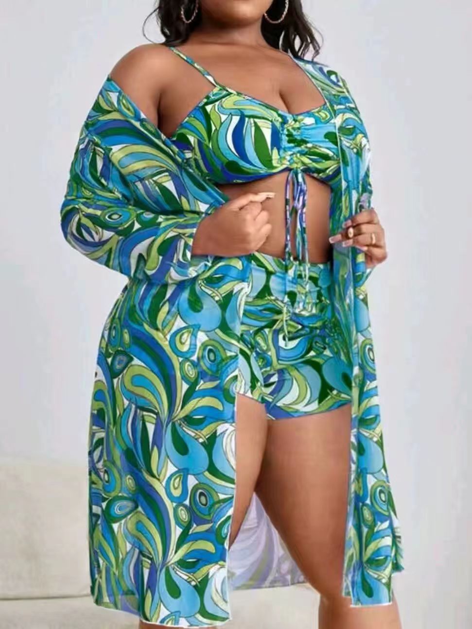 Women's Vacation Printing 3 Pieces Set Plus Size Swimwear Swimwear display picture 1