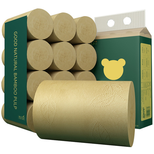 Bamboo pulp natural color large thick roll toilet paper wholesale full box large roll household roll paper household paper towel toilet paper