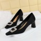 6186-K32 European and American style banquet women's shoes, comfortable thick heels, high heels, shallow cut square head silk, metal rhinestone buckle single shoes