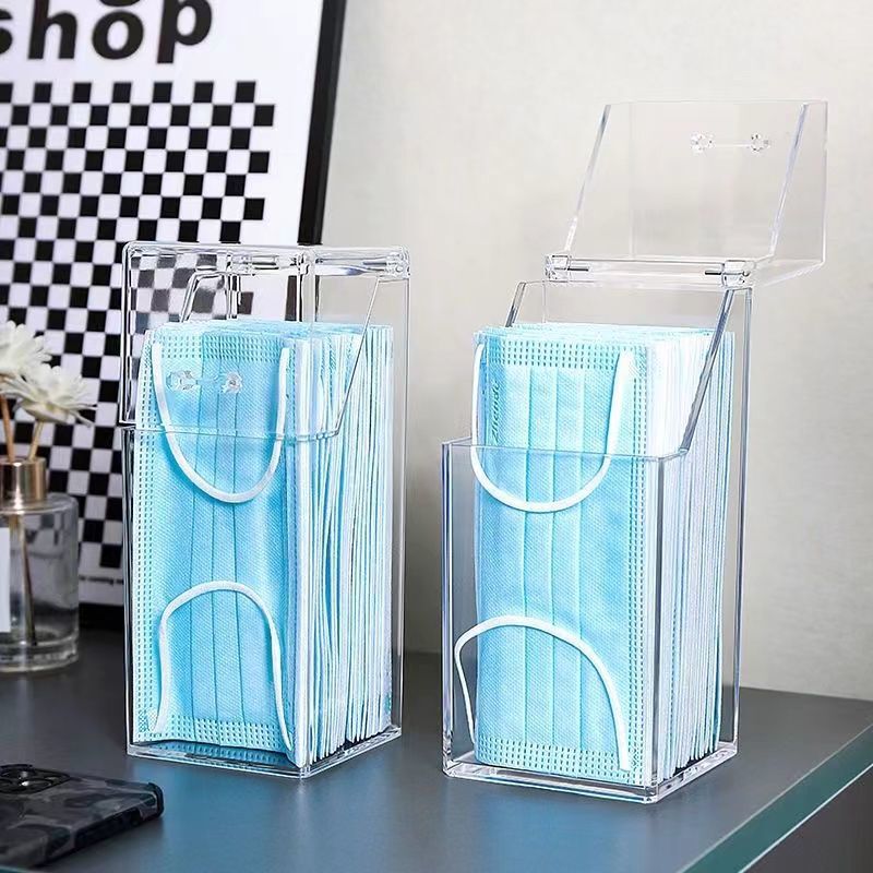 Mask Storage Box with Cover Dust-Proof Household Mouth and Nose Mask Entry Door Desktop Porch Temporary Storage Transparent Mask Box Extraction