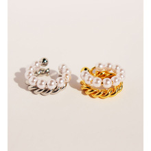 饰品厂家黄铜镀18k金欧美麻花纹珍珠耳骨夹无耳洞宋佳同款228-1