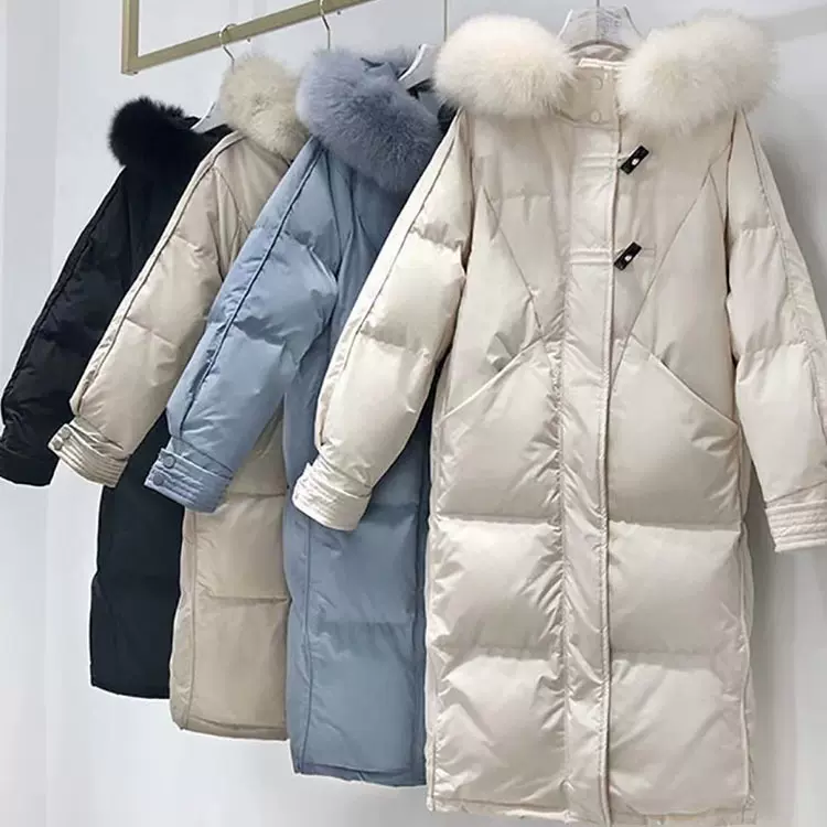 24年冬季新款白鸭绒羽绒服女长款过膝面包服韩版外套品牌批发货源