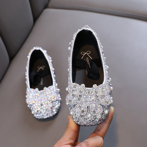 2024 Spring and Autumn New Lady Baby Girl Girls Princess Shoes with Rhinestones Single Shoes Leather Shoes Dance Performance Shoes