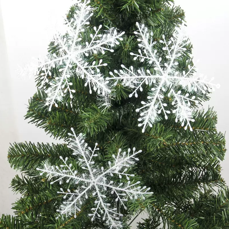 跨境专供圣诞雪花片塑料雪花片拉丝圣诞树装饰挂件3片装11CM-28CM