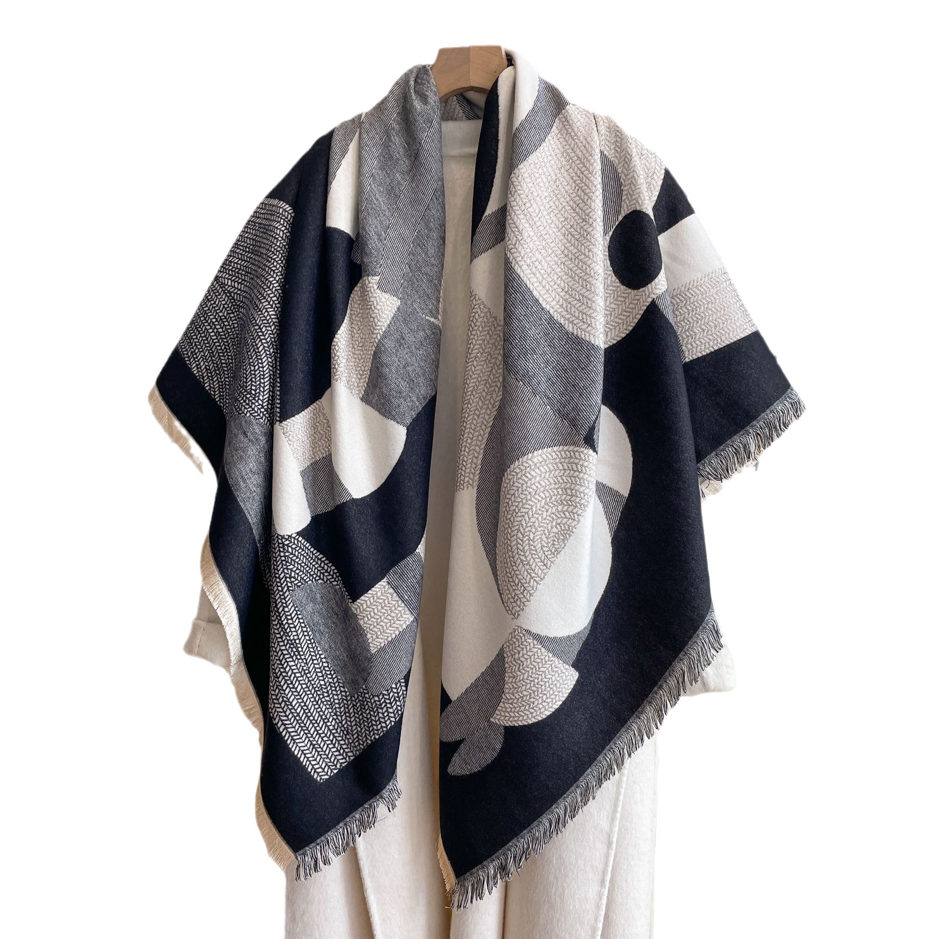 2023 estilo coreano versátil de doble cara Cachemira-como abstracto caballo cuadrado bufanda Otoño e Invierno espesado cálido exterior bufanda para mujeres