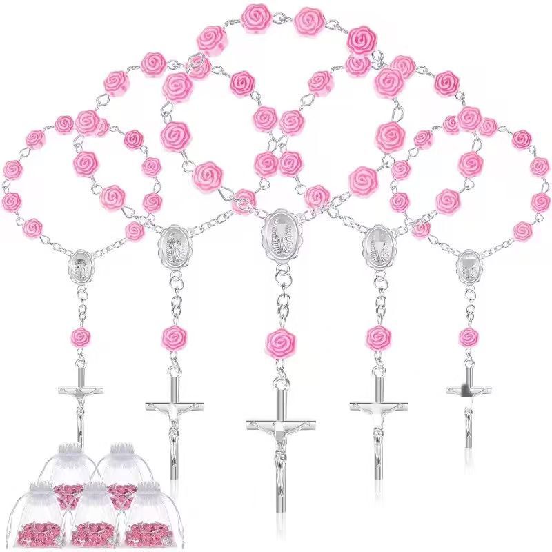 Etsy Hot Selling Baby Rose Bead Baptism Bracelet Gift Love Cross Mini Men's and Women's Finger Chain Wholesale