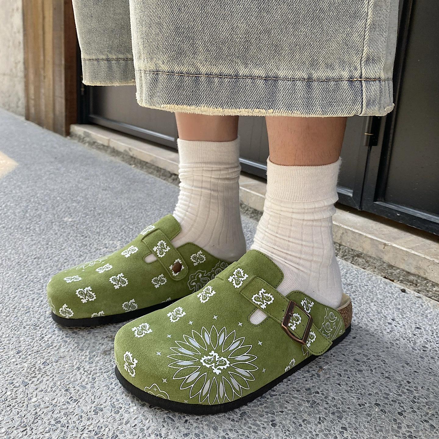 Персонализированные туфли Birkenstock из воловьей кожи с 3D-печатью, пробковая подошва, ленивые слипоны, сандалии с носком, замшевые сабо.