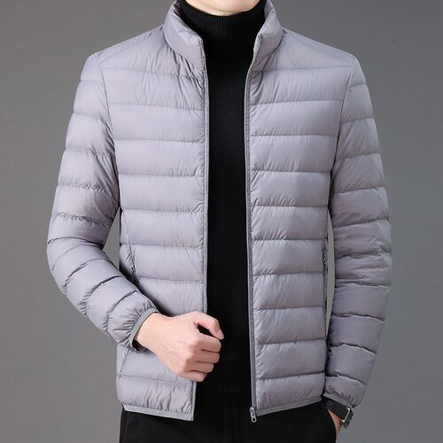Winter thin down cotton jacket for men, short sleeve, large size, casual stand-up collar, warm top, for father, men's cotton coat outerwear
