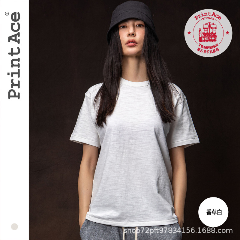 PrintAce Vintage Khaji Vintage old loom tube woven cotton slub yarn roll collar short sleeve T6205