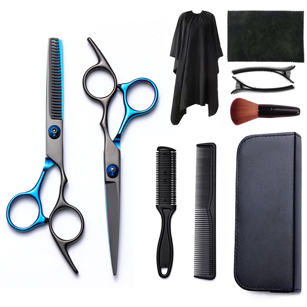 Corte de pelo tijeras transfronterizas amazonas color tijeras de dientes planas cortadas delgadas frange tijeras divisorias fábrica de tijeras al por mayor set de tijeras de peluquería