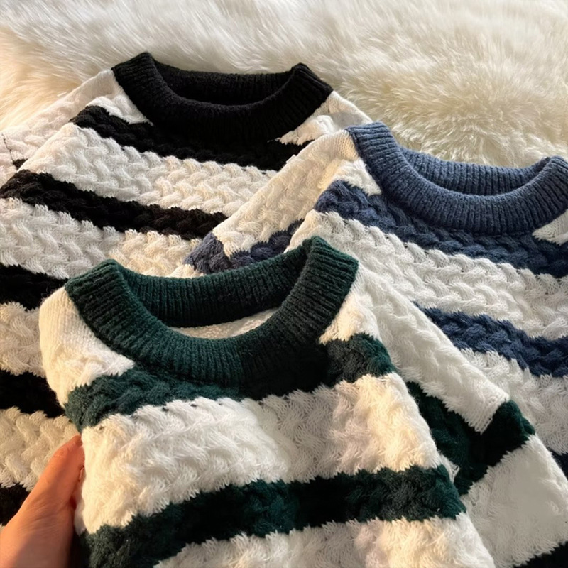 Couple Sweater Men's Autumn and Winter New Striped Sweater Japanese Style Retro Lazy Style Jacket