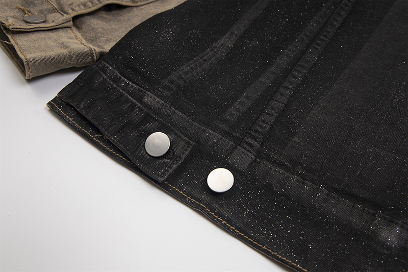Abbigliamento maschile Giacca in denim retrò con colori a contrasto per uomo e donna, maniche lunghe, design con giunture, giacca alla moda di alta qualità, cardigan da coppia_voghion.com