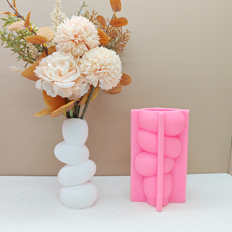 Ins風シンプル異形玉石創意花瓶シリコン金型、円を重ねたドライフラワー生け花花瓶金型|undefined