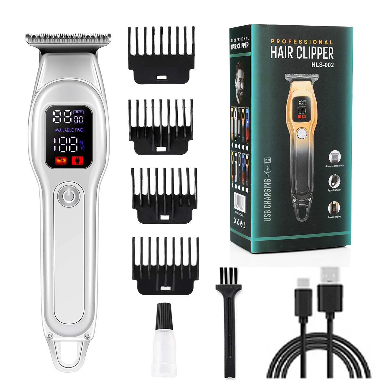 Nuevos productos transfronterizos de visualización digital cortador de pelo casero especial auto-raspado, artefacto calvo, tijeras de empuje eléctricas, empujador