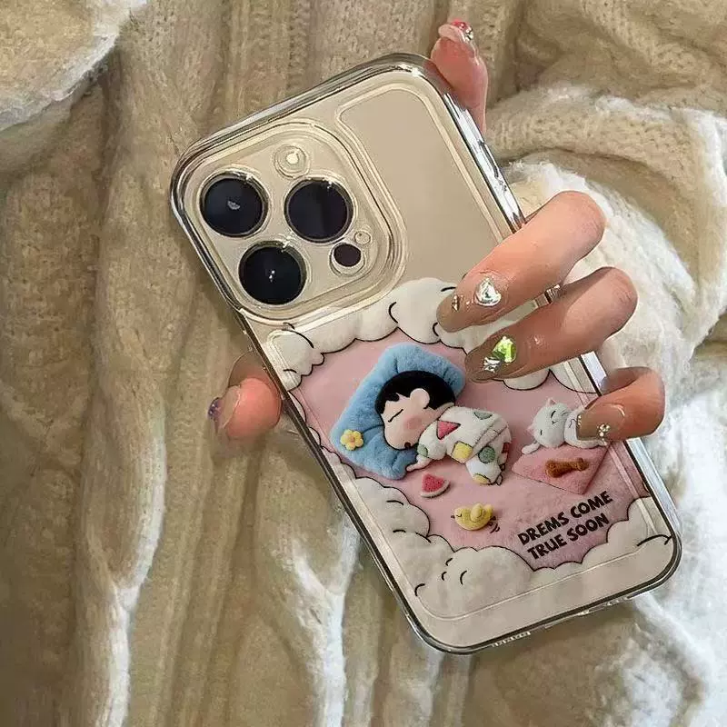 Плоская печать sleeping crayon Шин-чанSpace чехол для iPhone17/16/15pro милый 14/13 мягкий