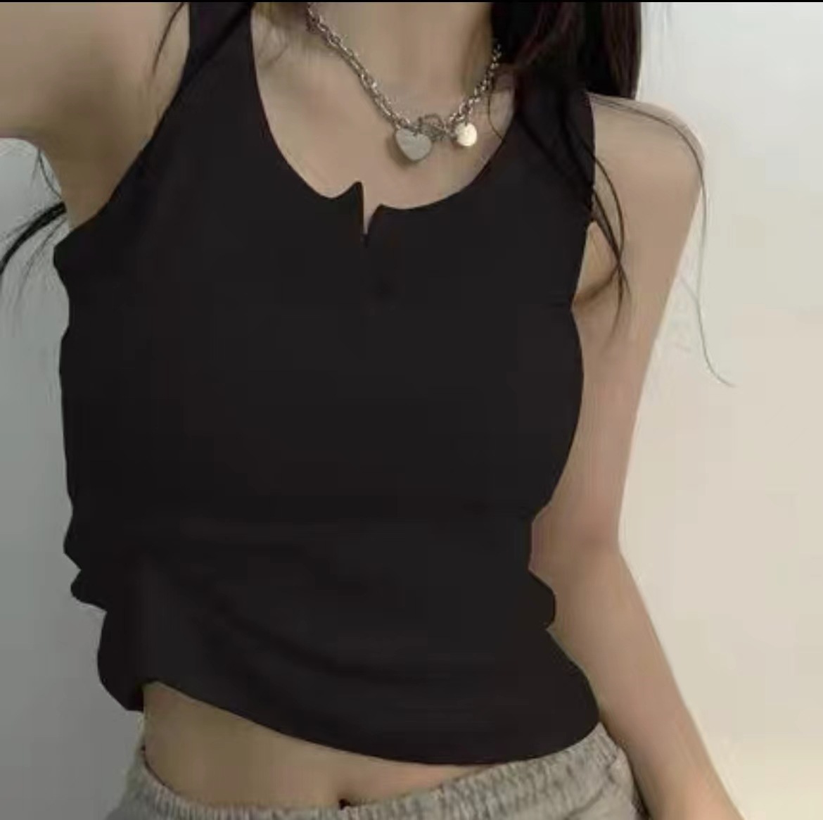 Women's Slim Fit Tank Top With Button Detail Sleeveless Summer Vest_voghion.com