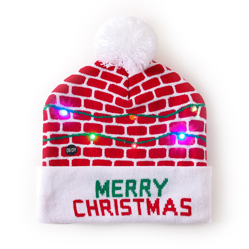 Spot año nuevo sombrero de Navidad transfronterizo con luz LED luz invierno cálido lana jacquard sombrero de Navidad de punto
