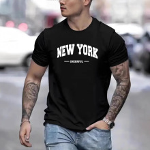 外贸跨境热销爆款New York印花男士夏季T恤宽松美式时尚休闲上衣