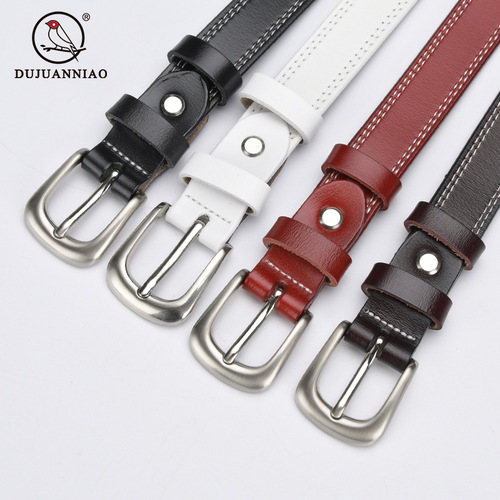Women's genuine leather belt lengthened women's decorative personalized belt thin pin buckle belt elastic women's belt white