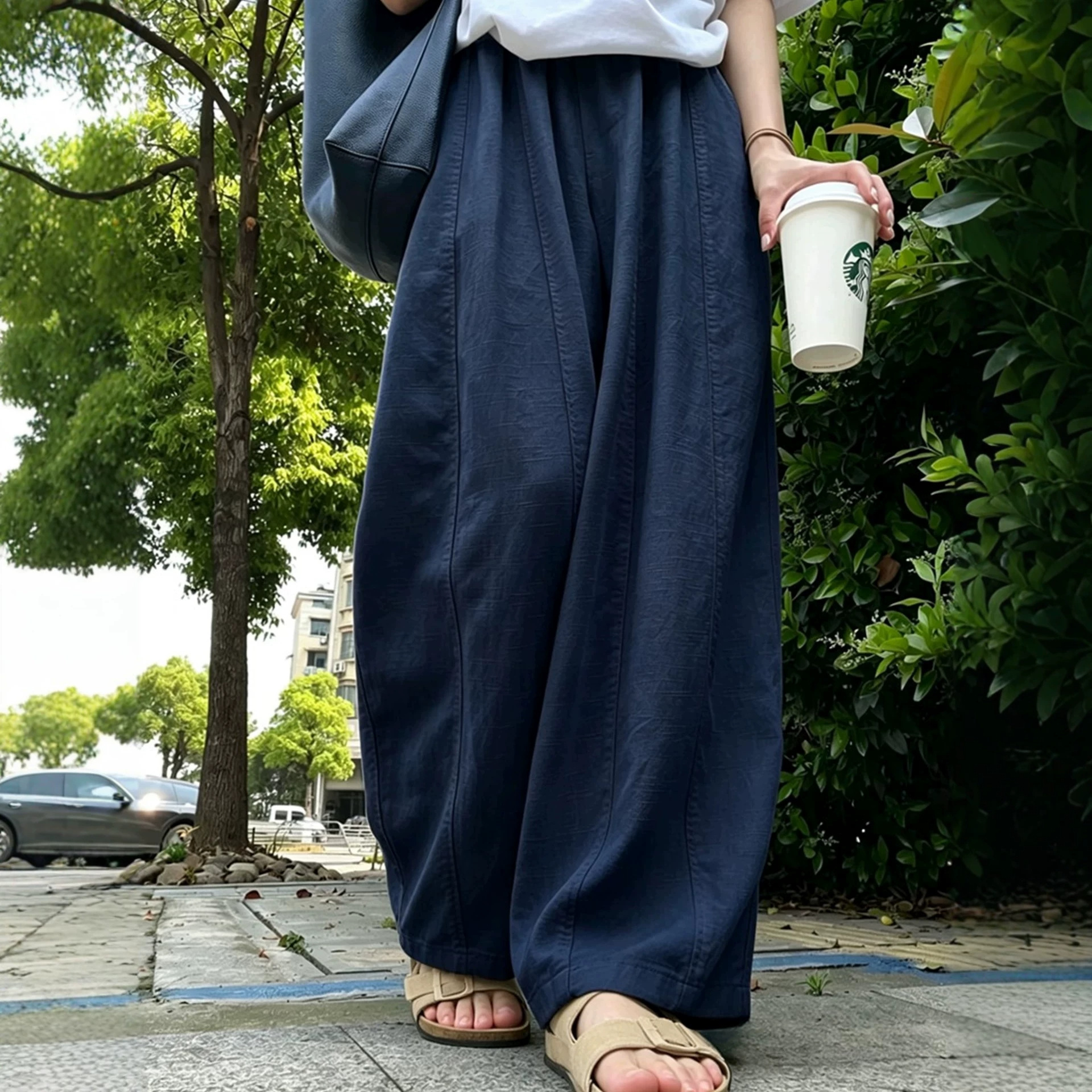 Pantalón tiro alto casual azul marino