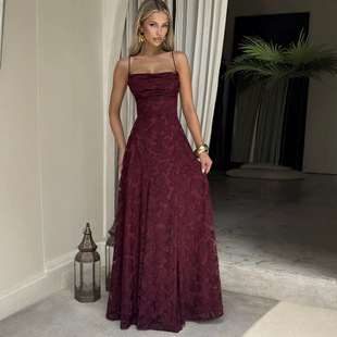 Cross-border Amazon European and American style women's clothing new fashion all-match hot girl style wine red sexy suspender skirt