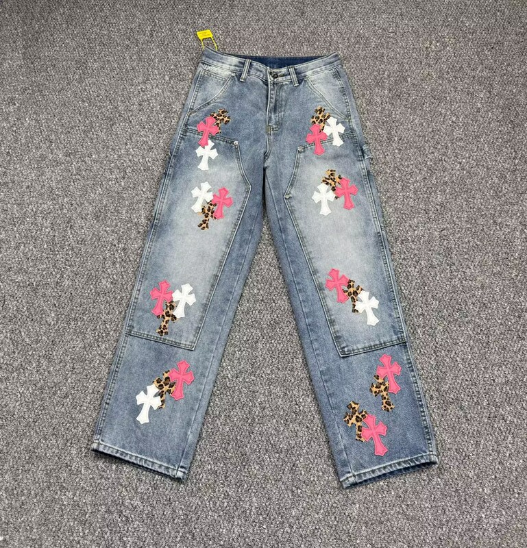 正确版CH克罗伈十字架皮标水洗牛仔裤情侣街头宽松春秋男女长裤款|undefined