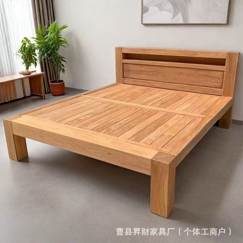 北方老榆木大料床实木储物床家用榫卯雕花床民宿简约原木大床定金|undefined