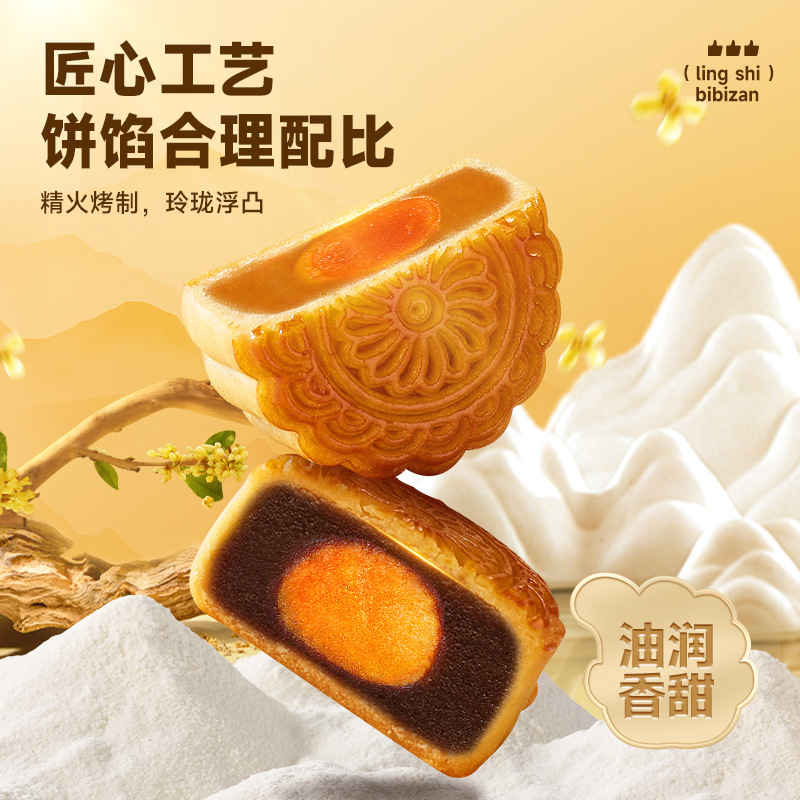比比赞广式莲蓉月饼蛋黄中式经典中秋传统老式豆沙大月饼散装零食|undefined