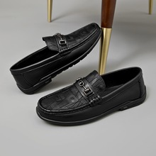 头层牛皮休闲男皮鞋真皮时尚高端英伦一脚蹬乐福鞋软底橡胶底防滑