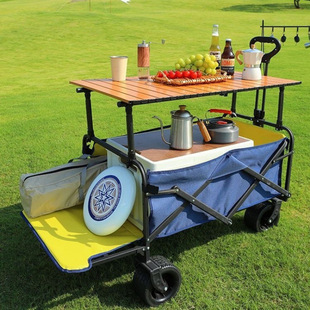 Cross-border outdoor camping hand-held stall trolley reinforced to open a picnic can be home lifting table board camp car