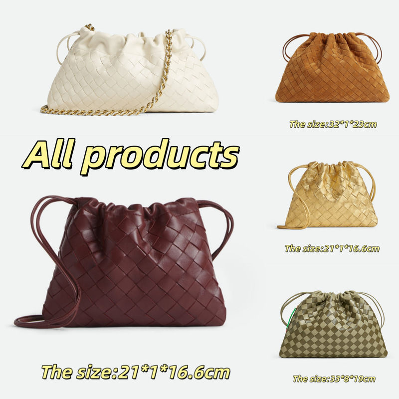 In-Stock Bv Genuine Leather Woven Dumpling Bag Dustbag Clutch Handbag Crossbody Shoulder Bag Drawstring Lucky Bag
