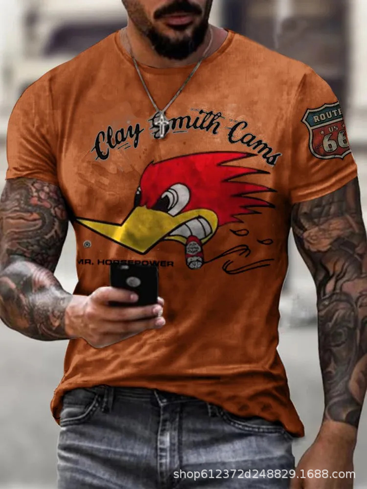 Fabricante de la fuente de los hombres de la camisa de manga corta de la calle Nueva Venta caliente de comercio electrónico transfronterizo camiseta impresa 3D arte flexible
