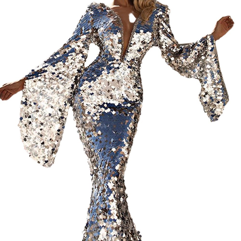 2025 primavera transfronteriza nueva ropa de mujer europea y americana sexy vestido de lentejuelas vestido de fiesta plateado vestido de noche de cadera image 6
